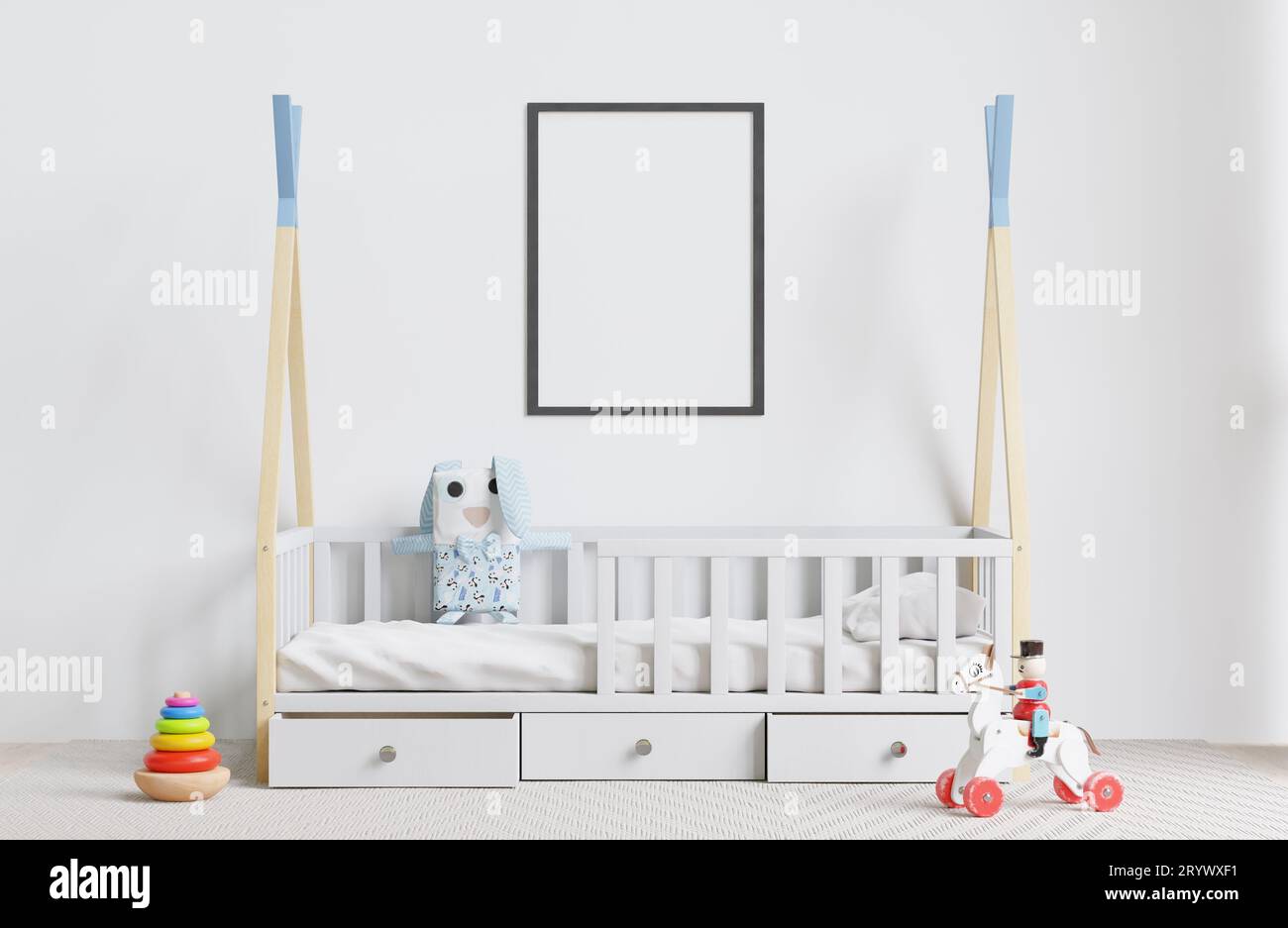 White kid room interior with mini bed Stock Photo