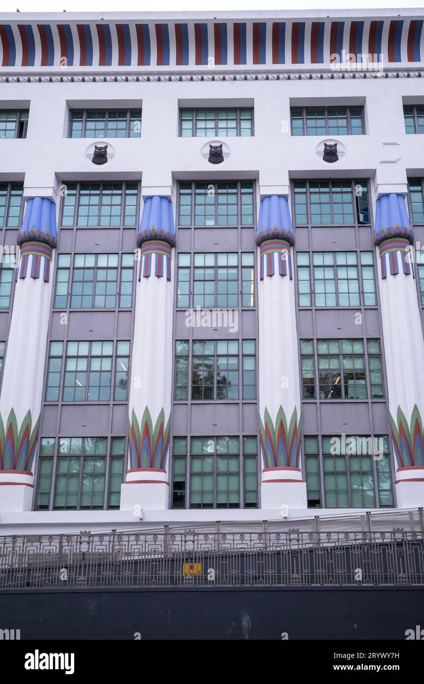 Carreras Tobacco Company building, an art-deco style Egyptian themed  frontage to a converted factory to offices in Mornington Crescent, North  London Stock Photo