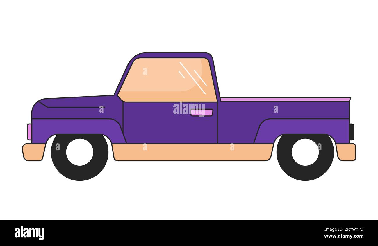 Pickup truck 2D linear cartoon object Stock Vector
