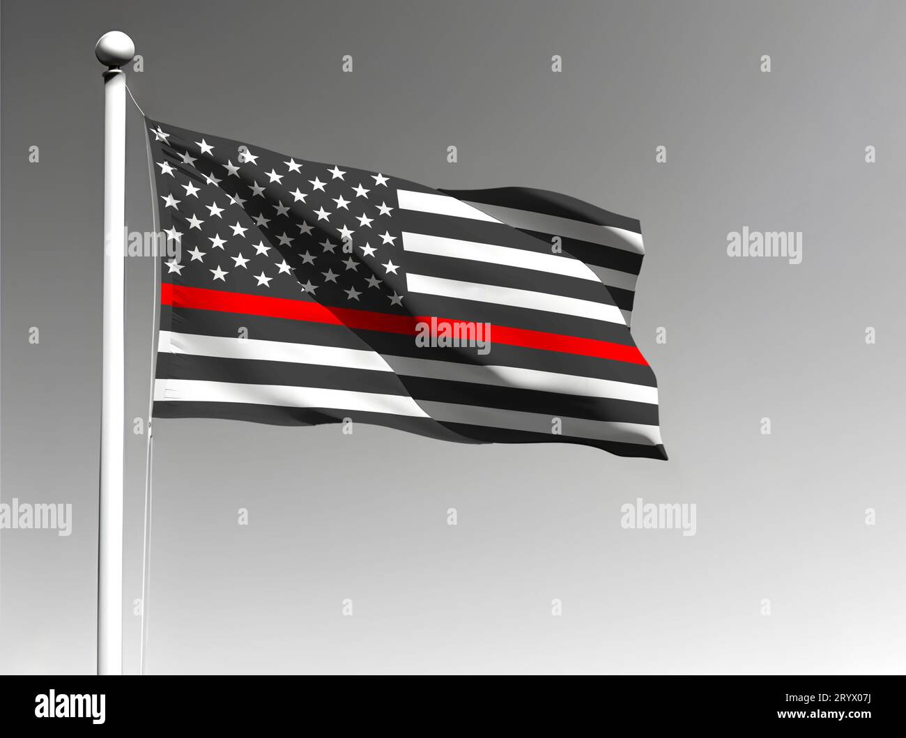 United States national flag with thin red line isolated waving on gray background Stock Photo