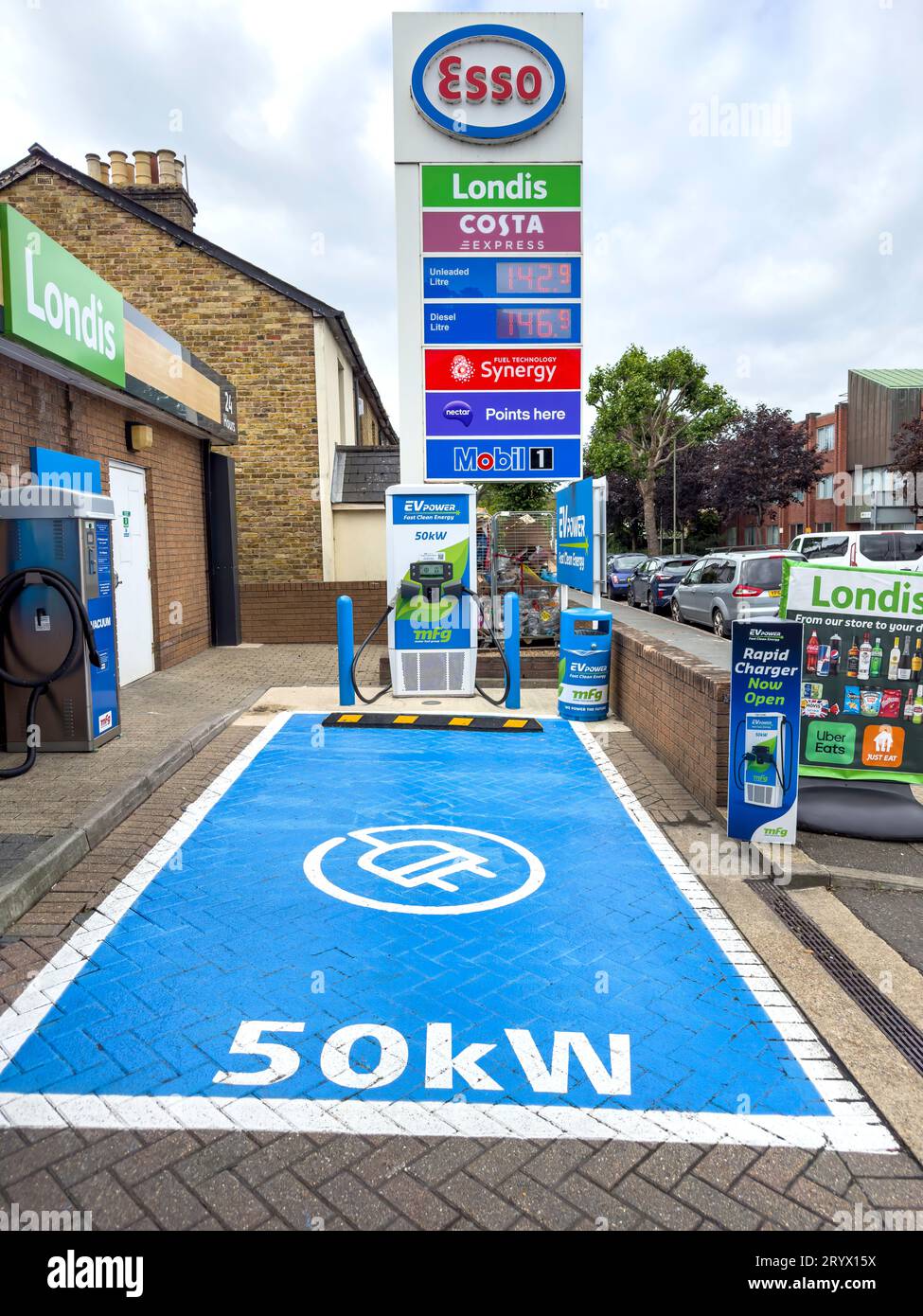 Electric charging bay at Esso Service Station The Avenue Egham
