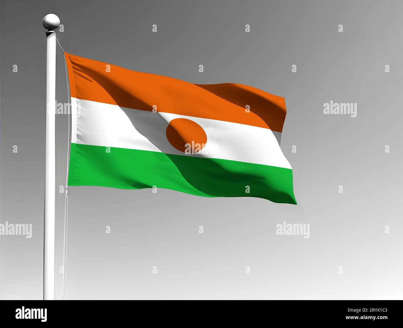 Niger national flag isolated waving on gray background Stock Photo