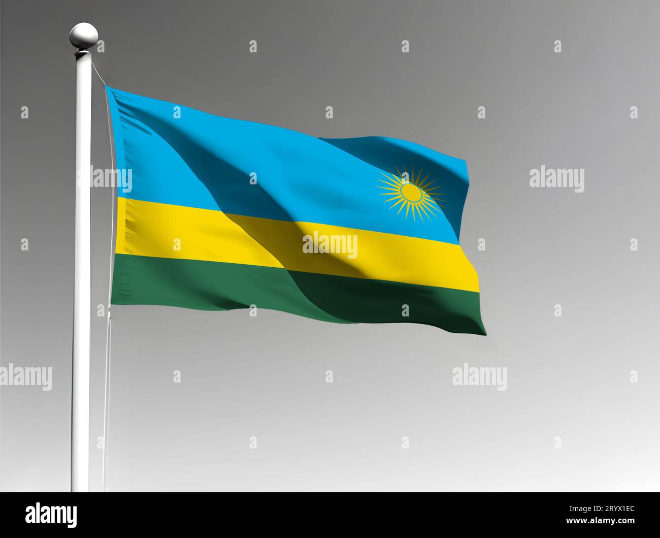 Rwanda national flag isolated waving on gray background Stock Photo