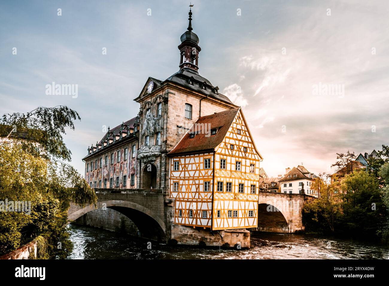Bamberg's Fachwerk Enchantment: The Revered Old Town and the Famous BrÃ¼ckenrathaus Stock Photo