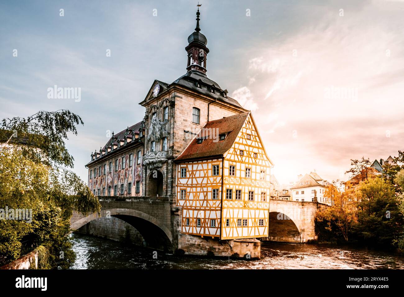 Historic Half-Timbered Charm: Exploring Bavaria's Old Town in Bamberg Stock Photo