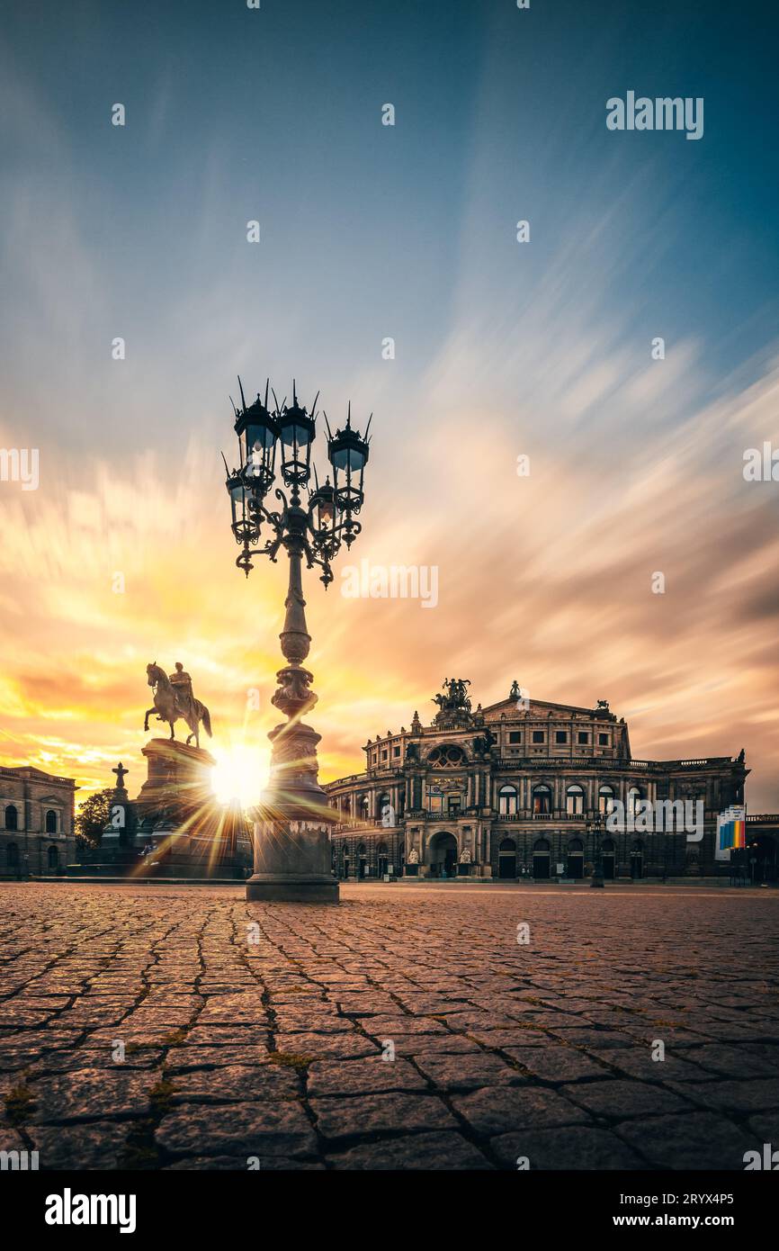 Historical Flair: Semper Opera and Old Town Square United in Dresden Stock Photo