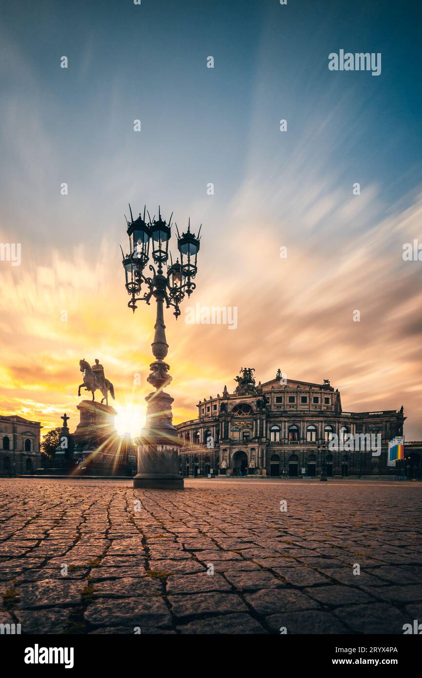 Sublime Elegance: Dresden's Semper Opera and the Charming Old Town Square Stock Photo