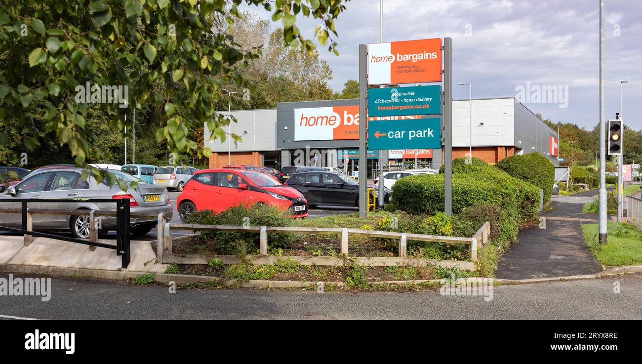 Hanley-Stoke-on-Trent, Staffordshire-United Kingdom October, 02 , 2023  Front of a Home Bargains discount shop Stock Photo