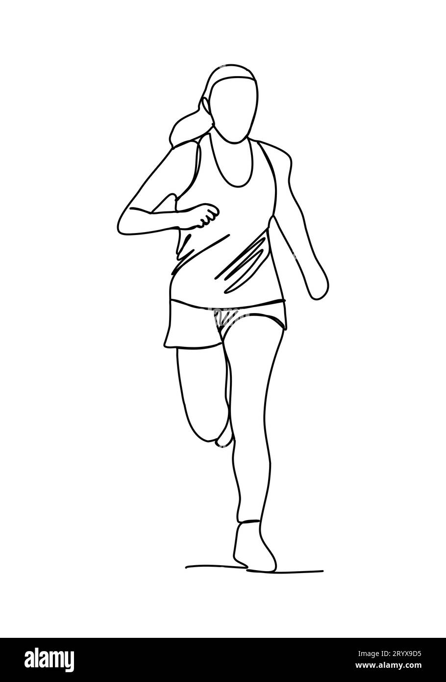 Running woman. Girl in sportswear jogging. One line drawing, vector