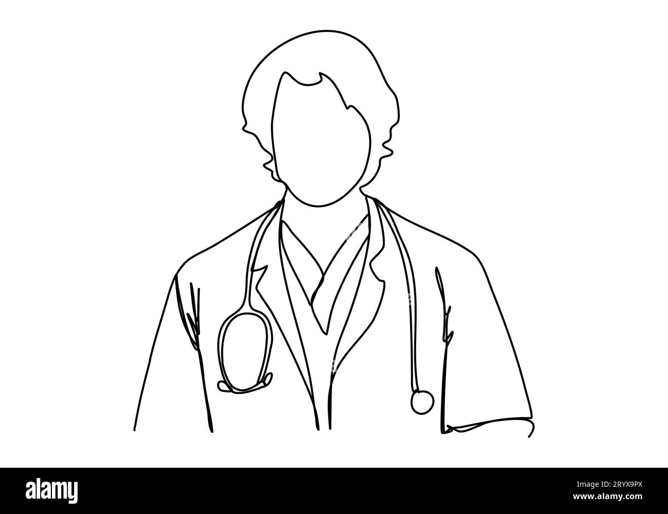 Man in a medical coat with a stethoscope around his neck. One line