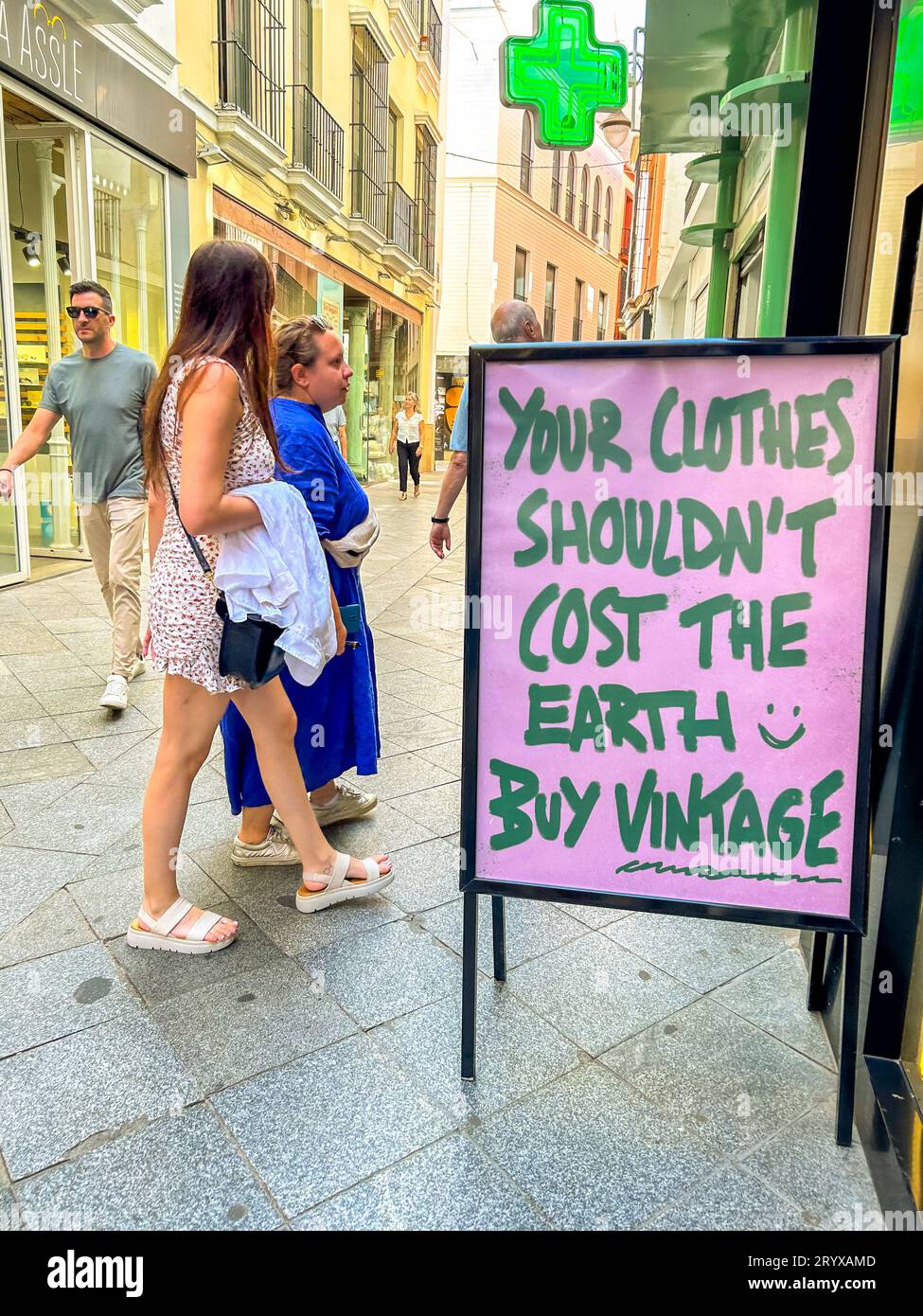 Photo inspiration: Picture Idea: Seville Spain Detail Sign Slogan Against Overconsumption Outside
