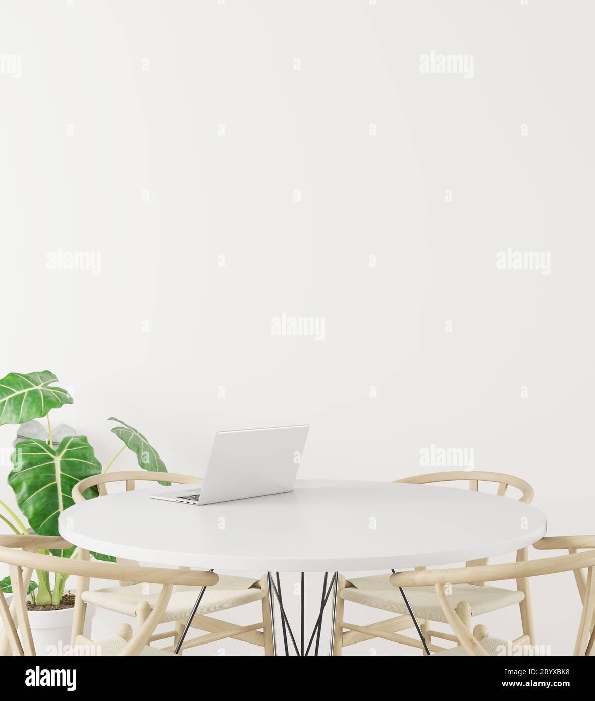 Dining room and table set copy space on white background Stock Photo
