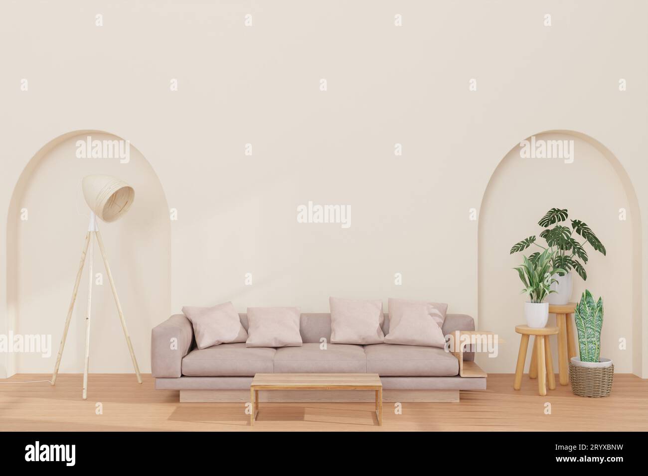 Living room and earth tone wall Stock Photo