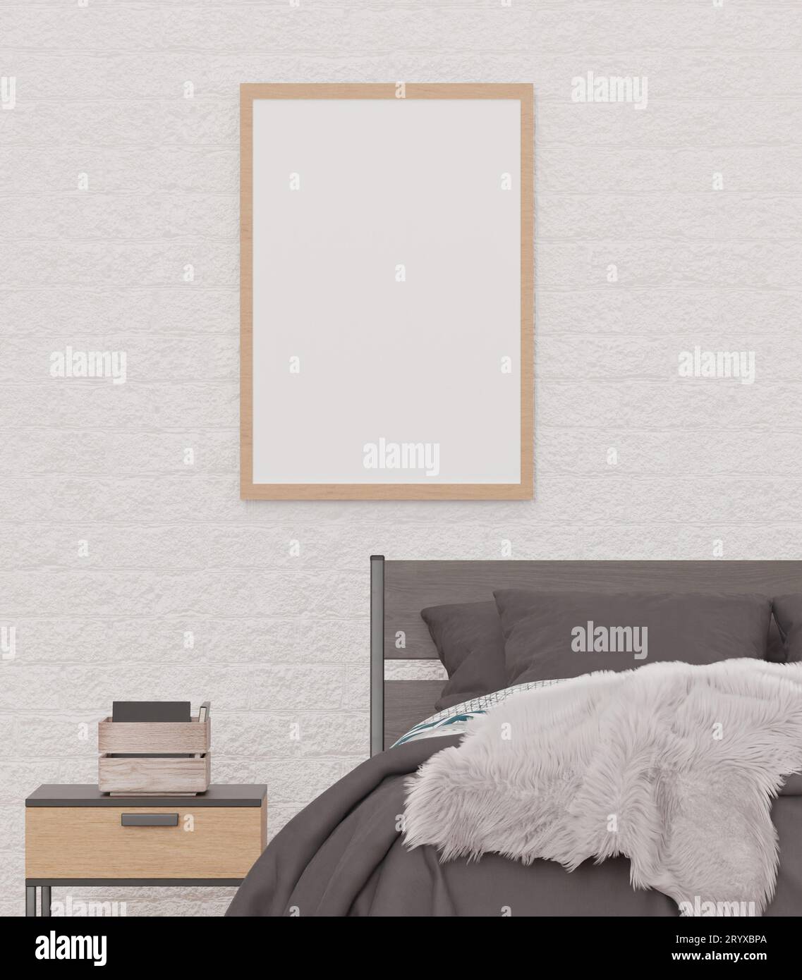 Loft style bedroom and white brick wall Stock Photo