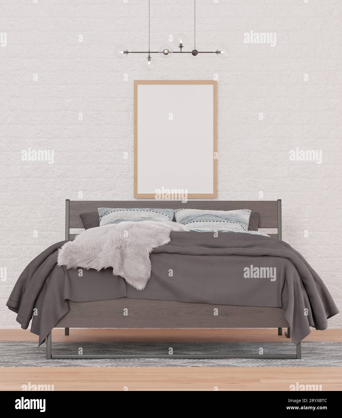 Loft style bedroom and brick wall Stock Photo