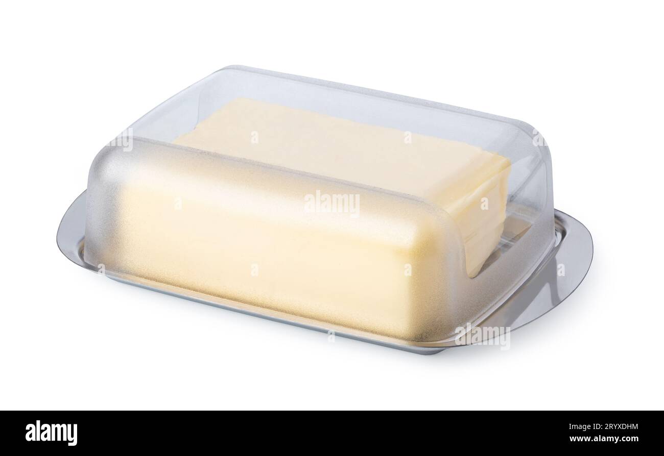 Butter on silver butter dish Stock Photo