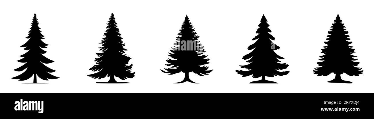 Christmas tree icon. Set of black christmas tree icons on white ...