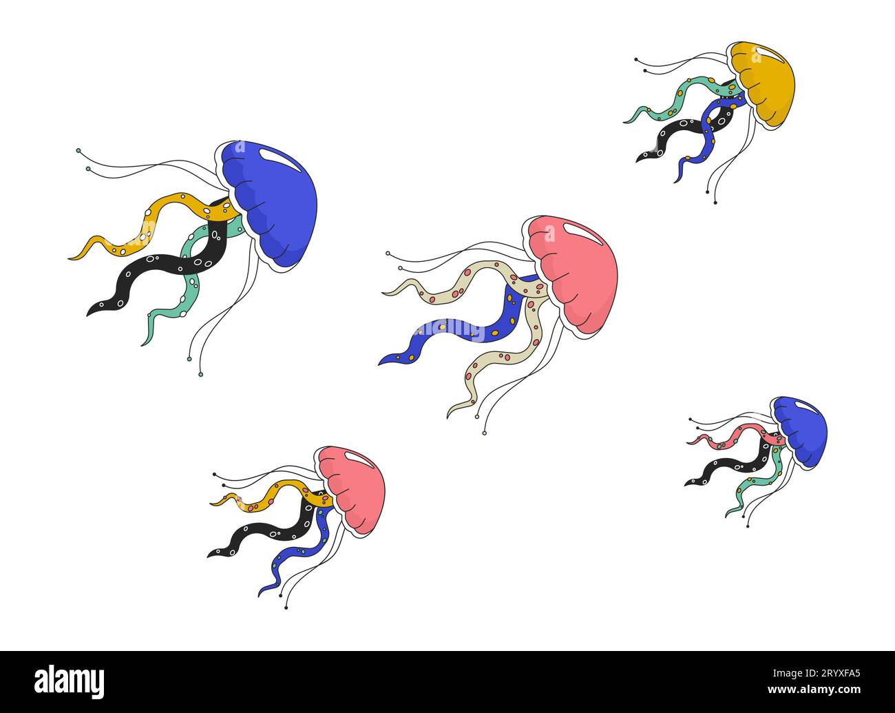 Swarm jellyfish swimming together 2D linear cartoon object Stock Vector ...