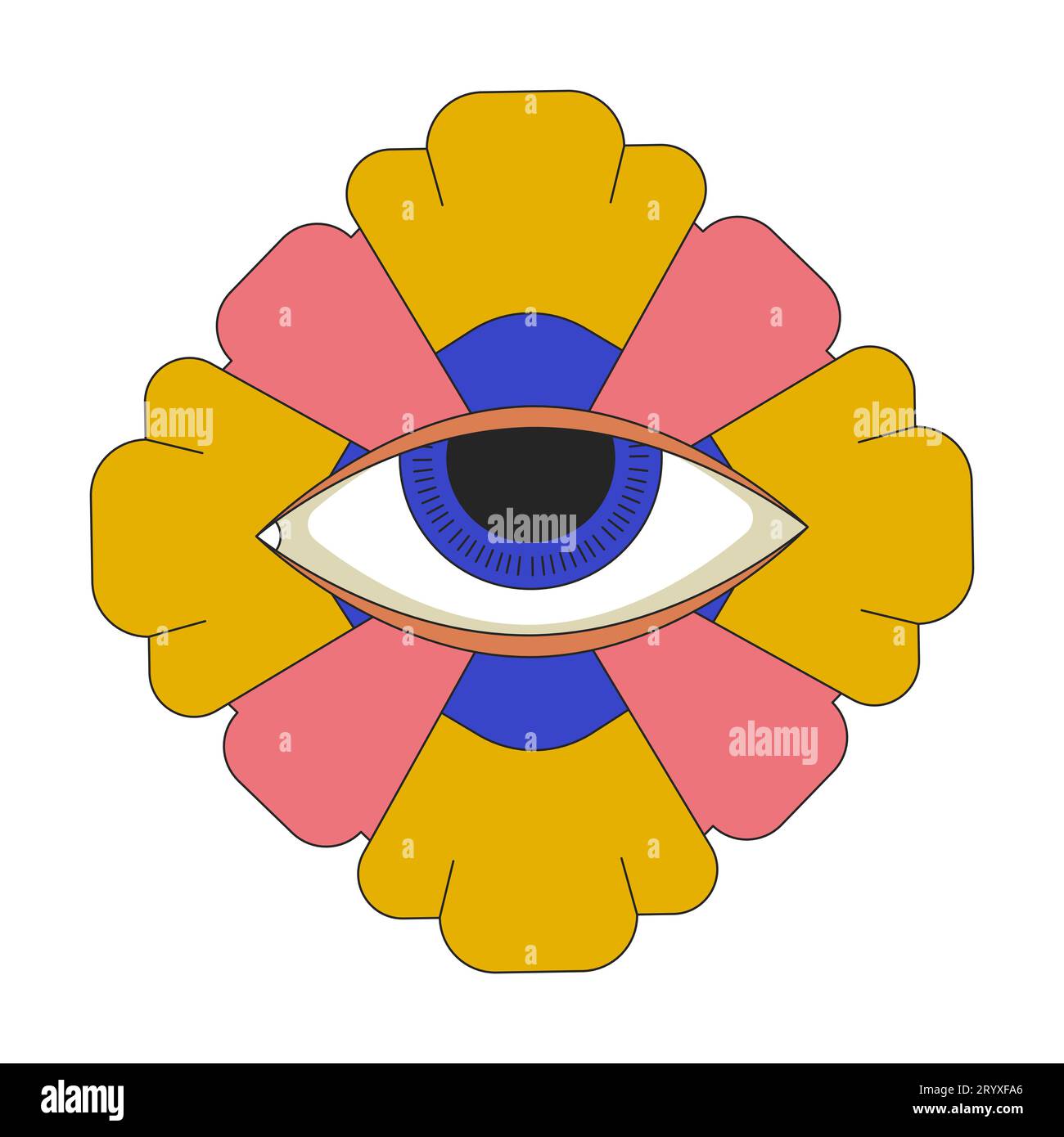 Flowering plant with eyeball 2D linear cartoon object Stock Vector ...