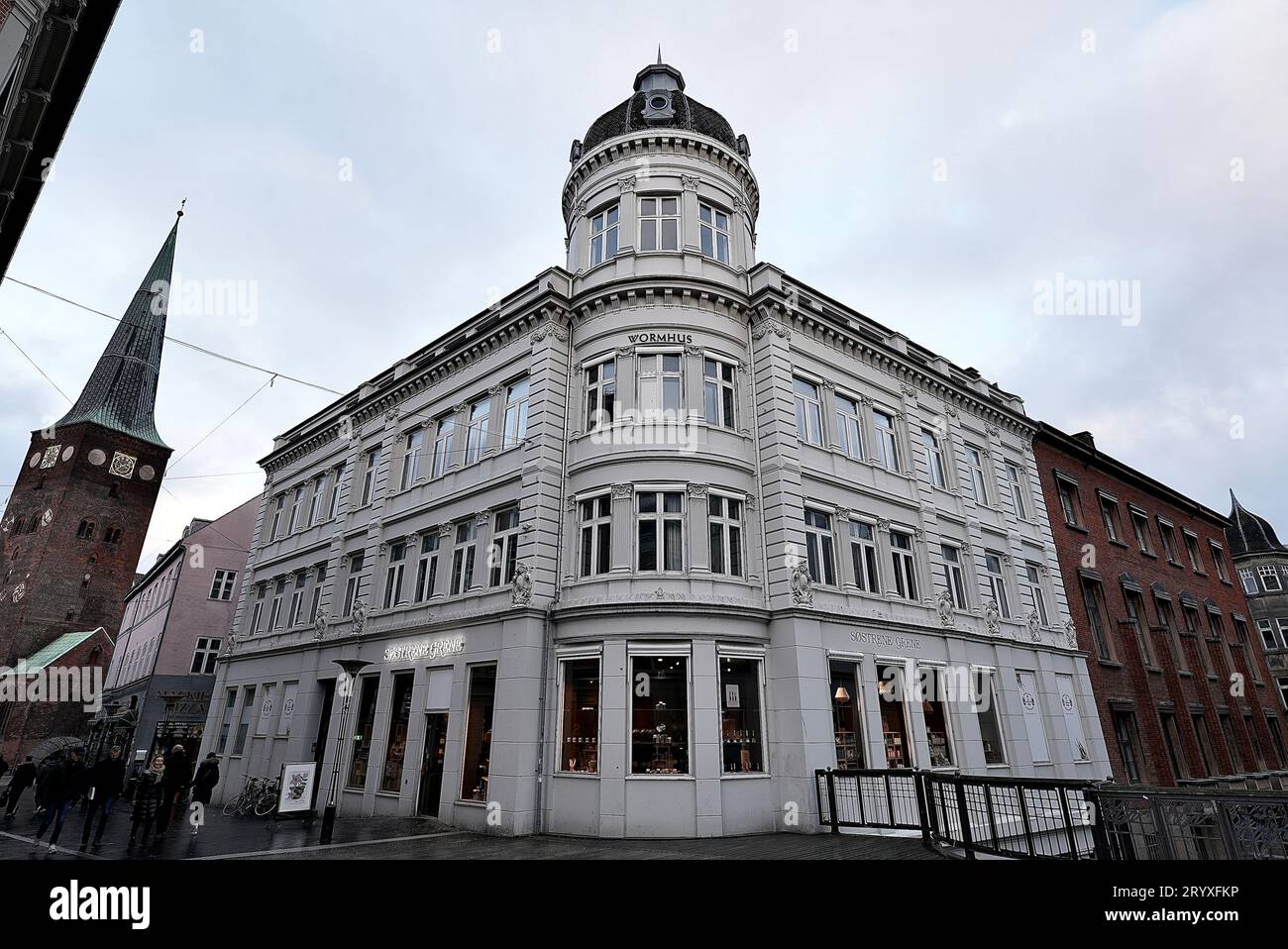 Aarhus, Denmark, busy street in Aarhus with the City Hall behind Stock ...