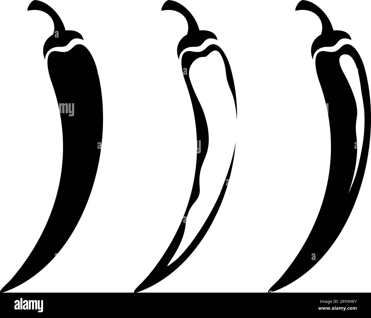 Chili peppers. Black silhouettes of chili peppers isolated on a white