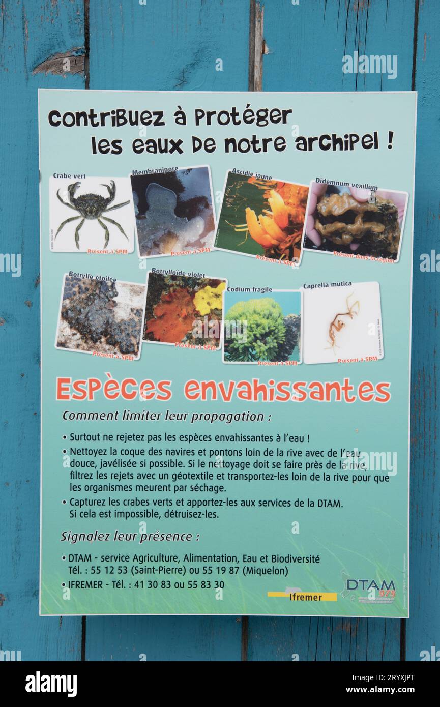 Invasive species sign in St. Pierre, France Stock Photo