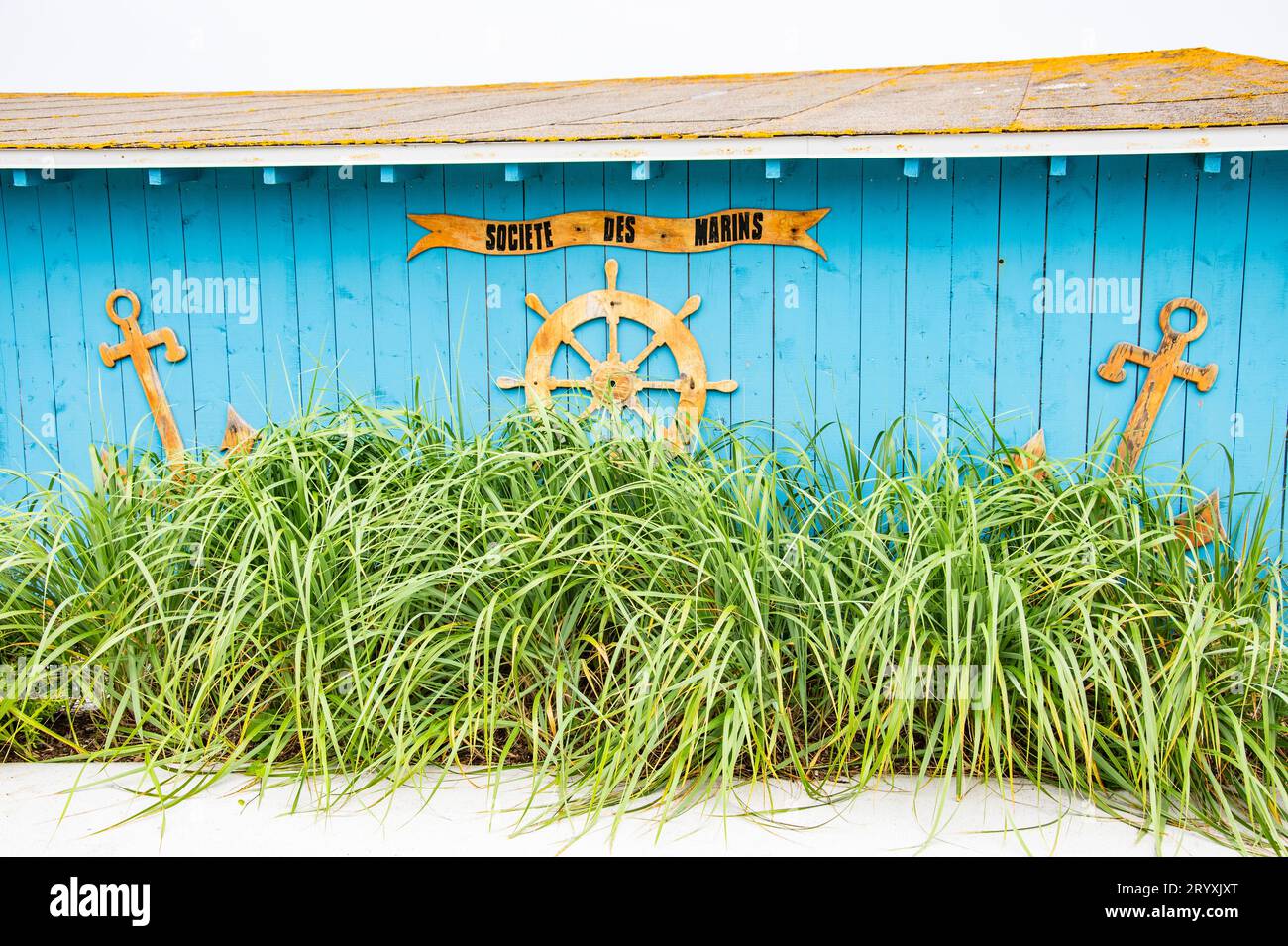 Nautical decorations on a boathouse in St. Pierre, France Stock Photo ...