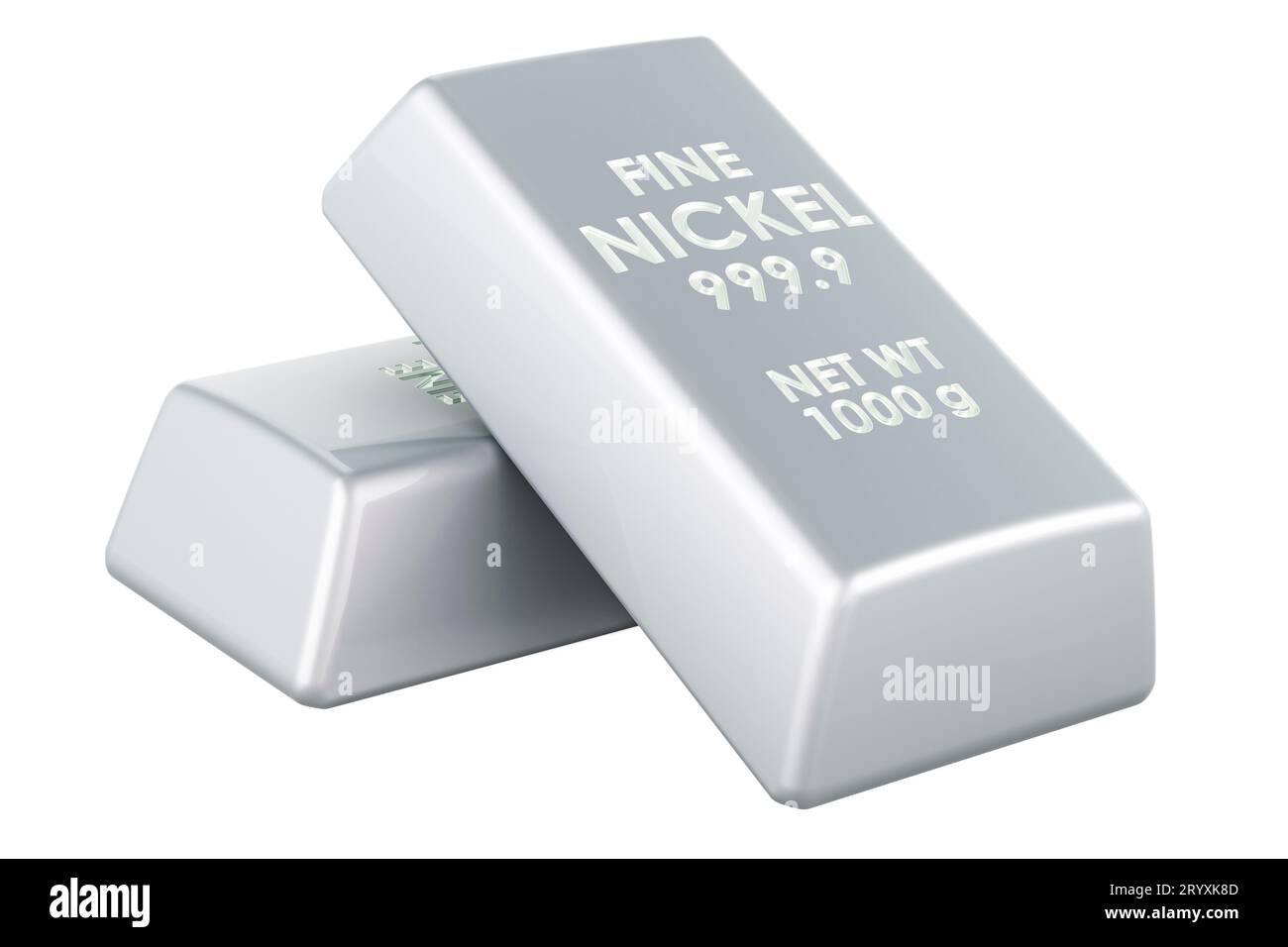 Nickel ingots, nickel bars. 3D rendering isolated on white background