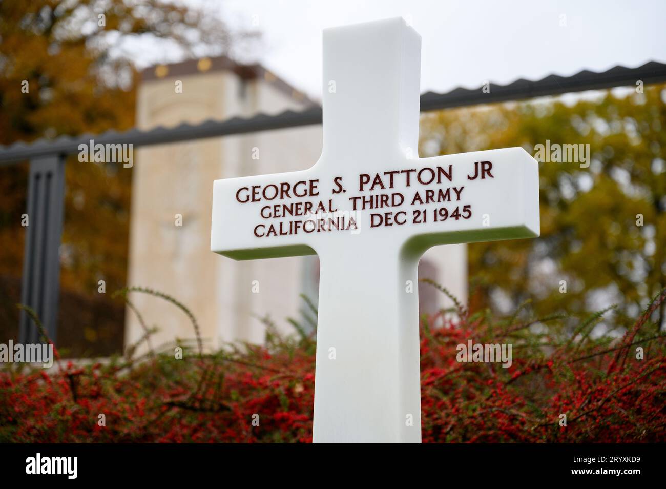 Grave of General George S. Patton Jr. Luxembourg American Cemetery and Memorial in Hamm, Luxembourg City, Luxembourg. Stock Photo