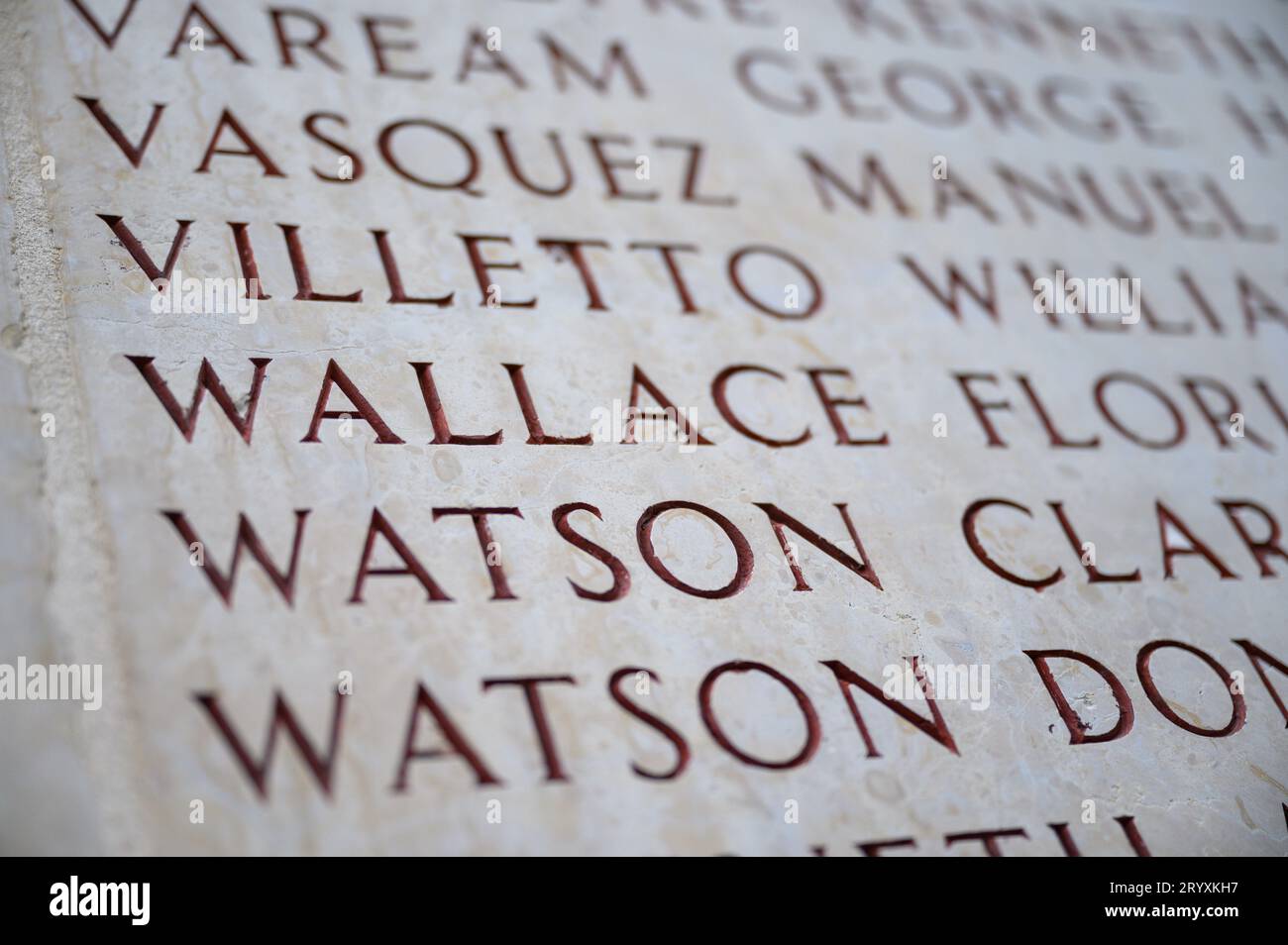 Names of the Missing in Action. Luxembourg American Cemetery and Memorial in Hamm, Luxembourg City, Luxembourg. Stock Photo