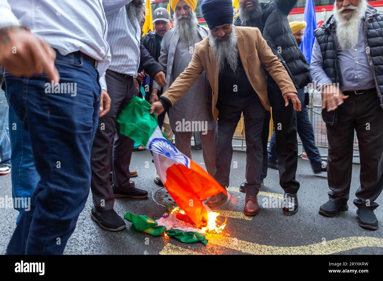 London, UK. 2nd October, 2023. Sikh Demonstrators Protest Outside The ...