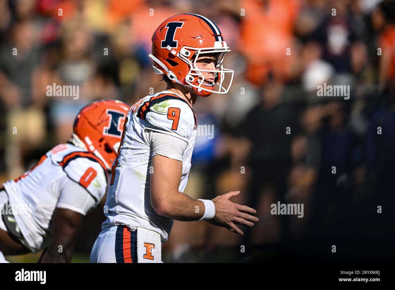 WEST LAFAYETTE, IN - SEPTEMBER 30: Illinois QB Luke Altmyer (9) during ...