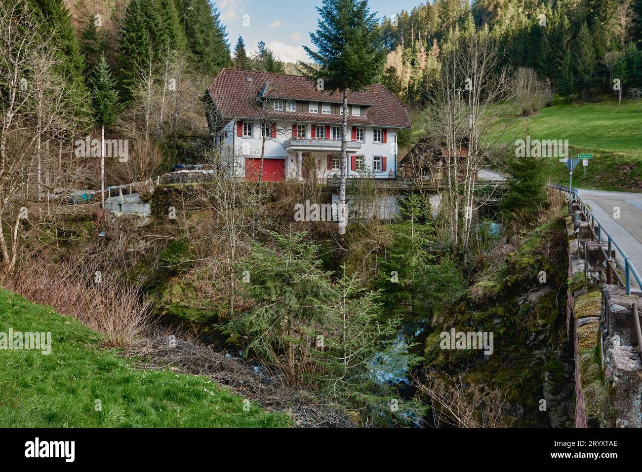 Mountain cottage in the Alps. Panoramic view of beautiful mountain landscape in the Bad Rippoldsau-Schapbach in the Black Forest Stock Photo