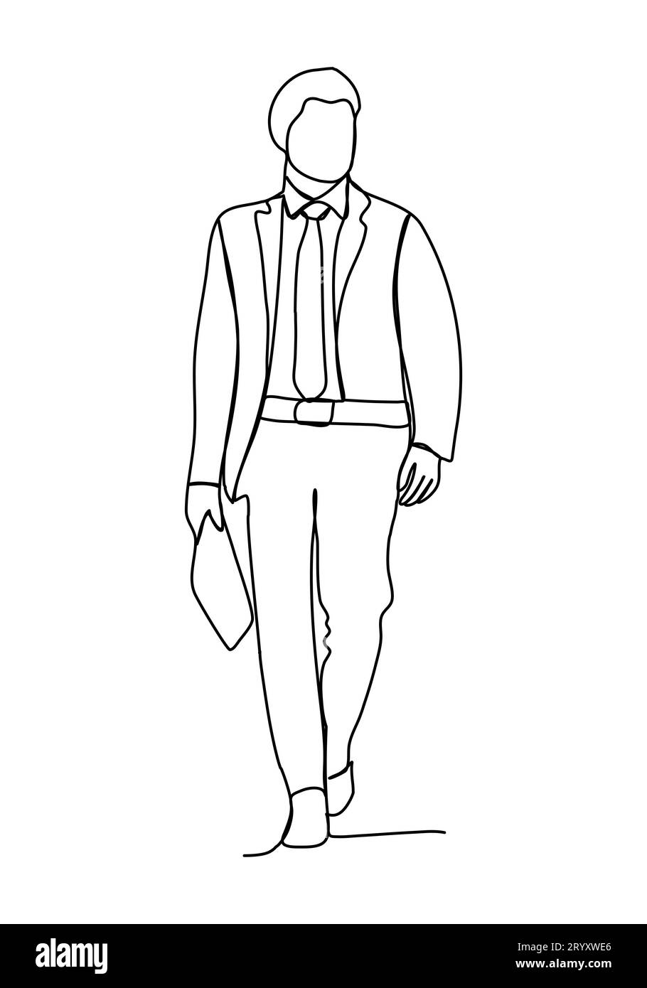 Man in business suit, full length. One line drawing vector illustration