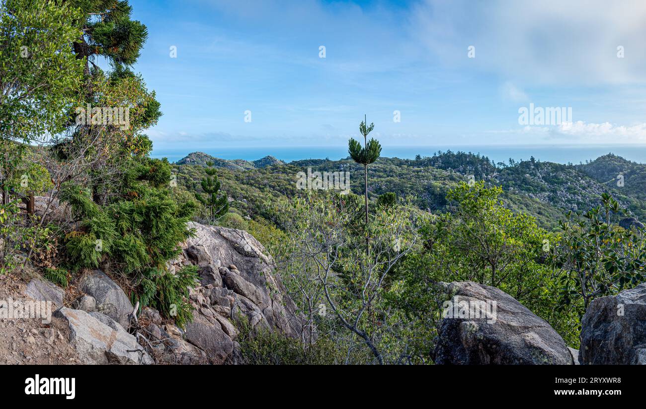 A spectacular vista on one of the Magnetic Island hikes that leads to the historic World War 11 fortification and lookout known as 'The Forts'. Stock Photo