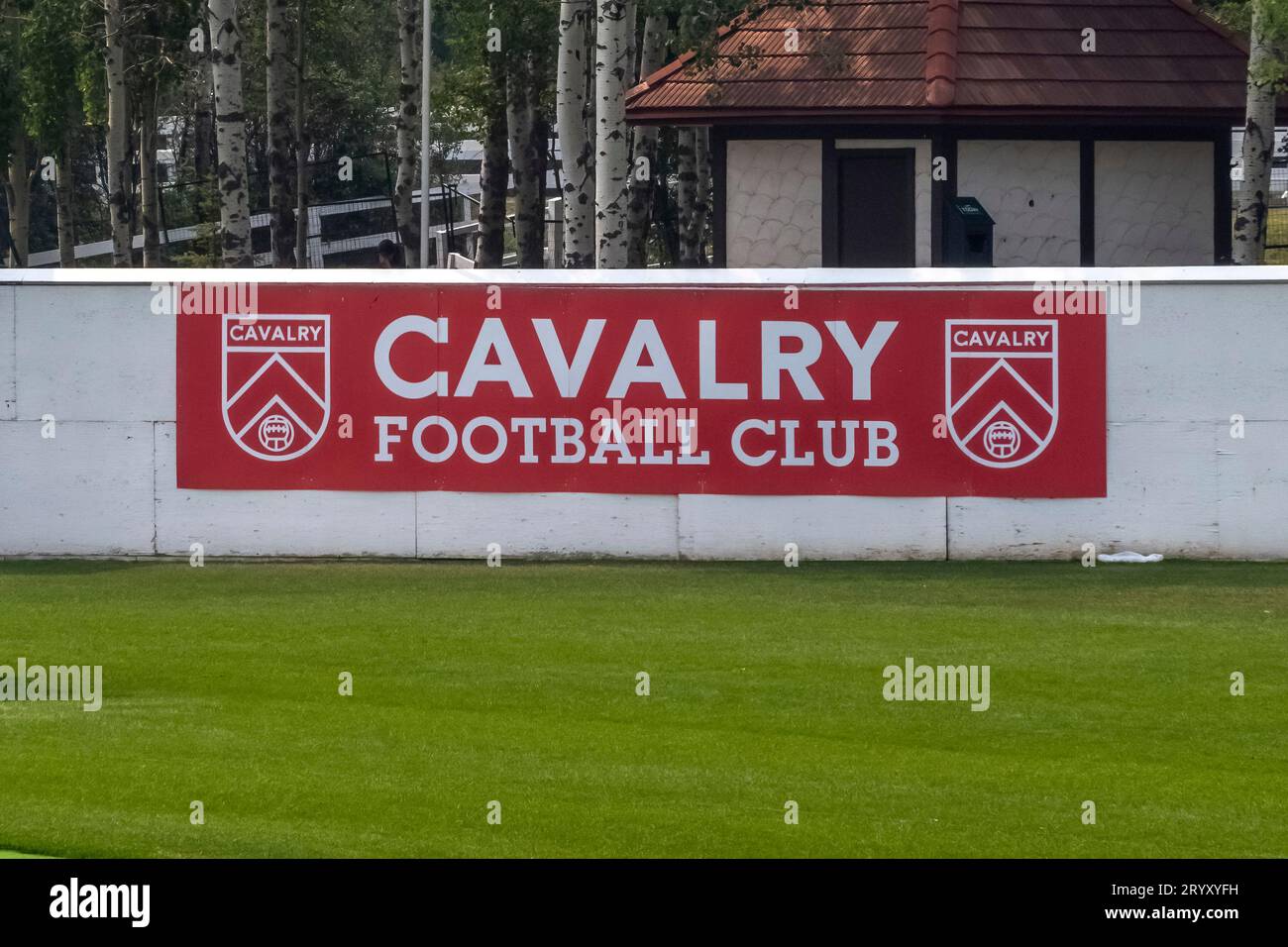 Calgary, Alberta, Canada. Jul 15, 2023. A Cavalry Football Club sign on