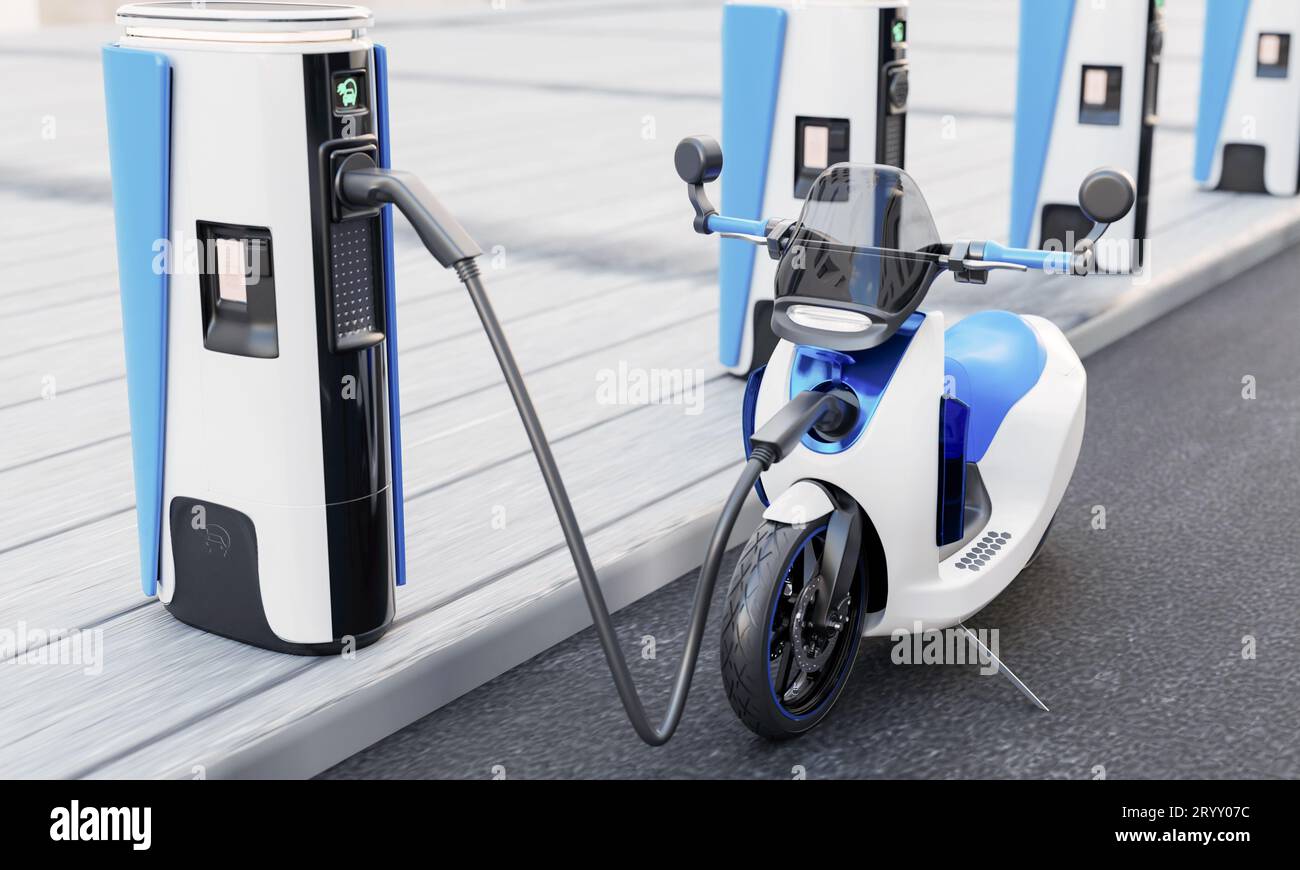 Highspeed EV charging station for electric motorcycles on city streets with energy battery