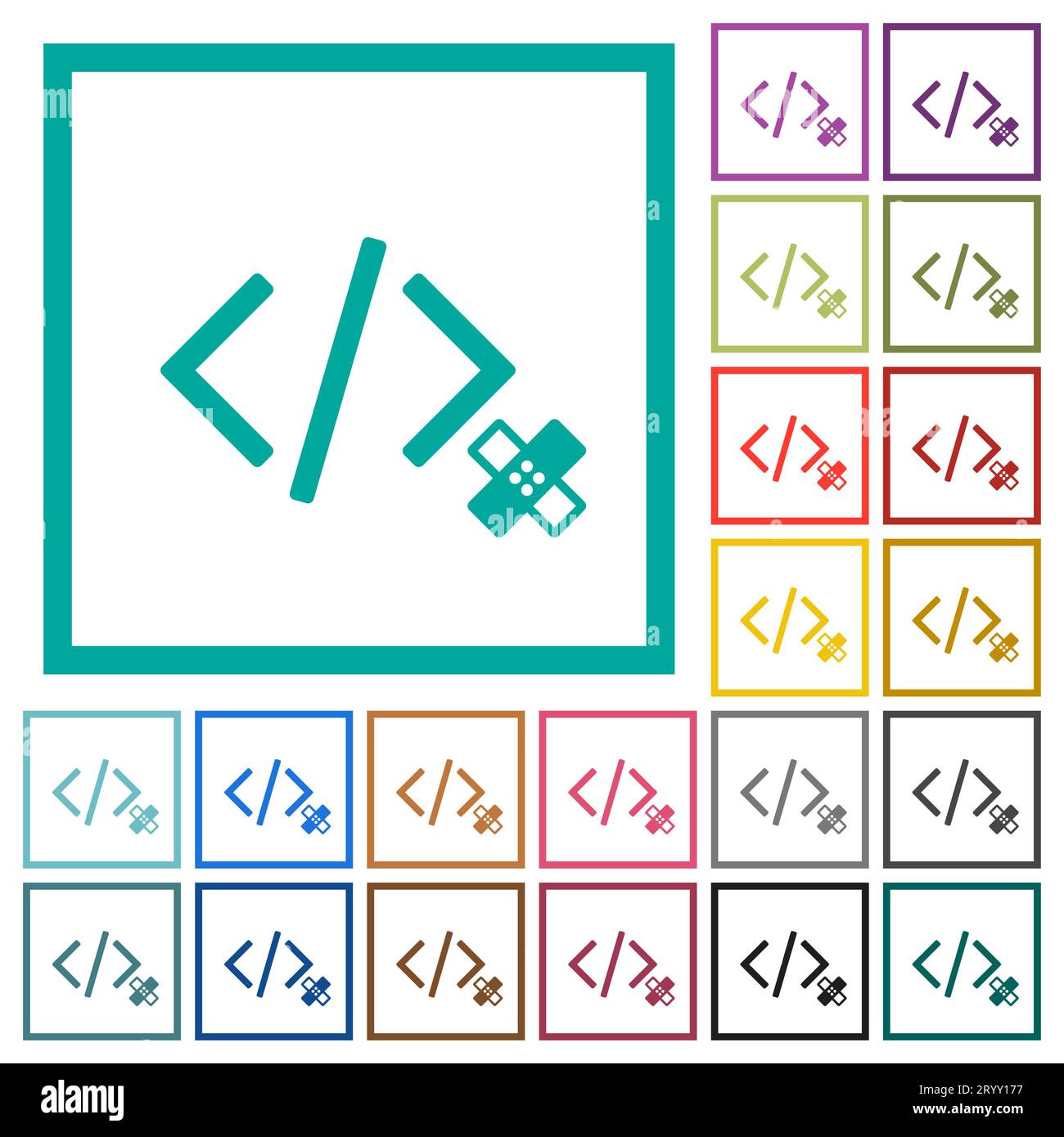 Software patch flat color icons with quadrant frames on white ...