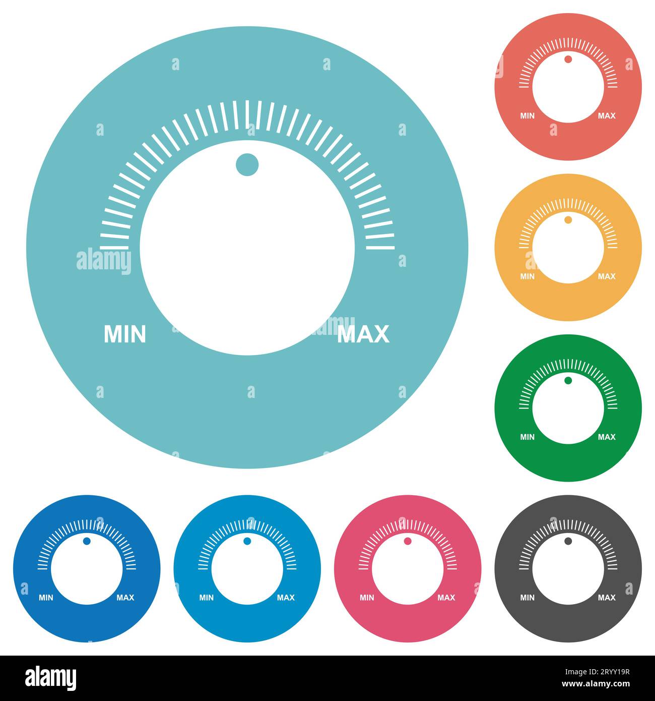 Volume control with captions flat white icons on round color ...