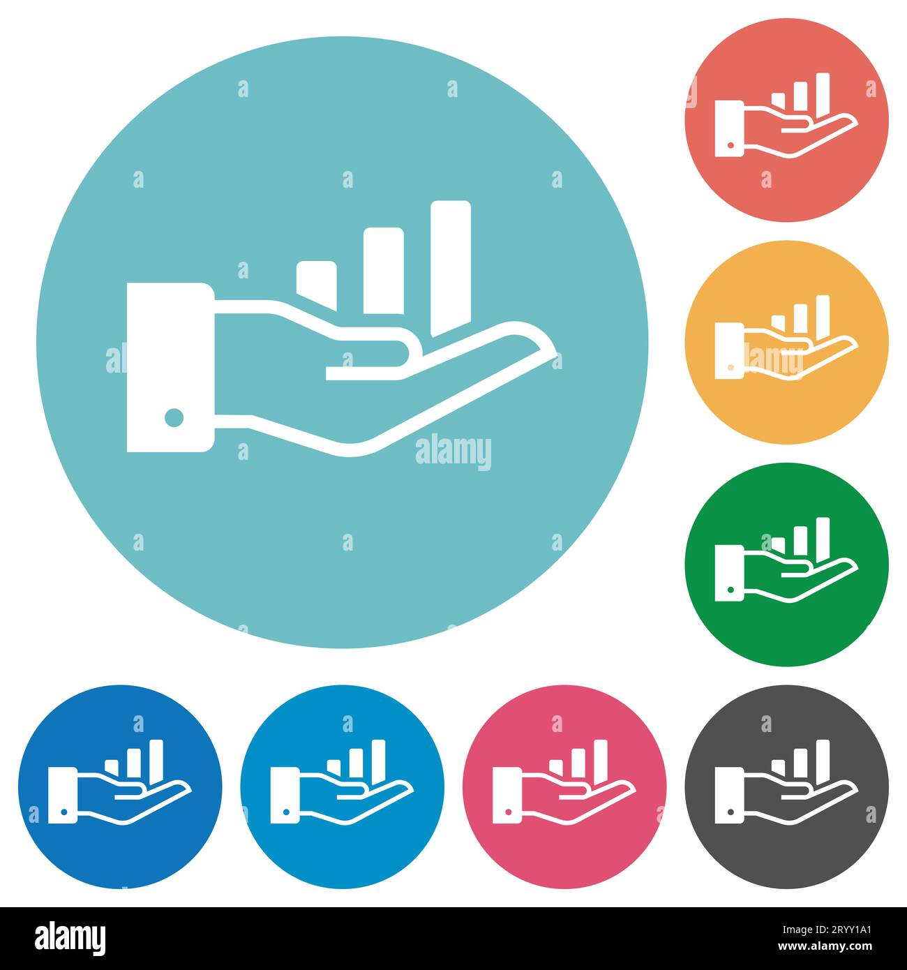Graph in hand flat white icons on round color backgrounds Stock Vector ...