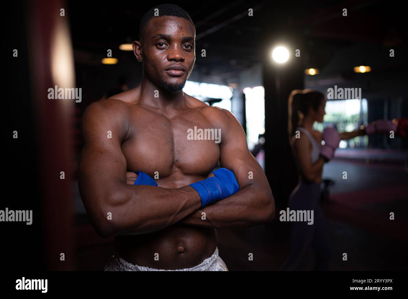 Portrait of foreign boxers vs Muay Thai, Is a Thai martial art of using