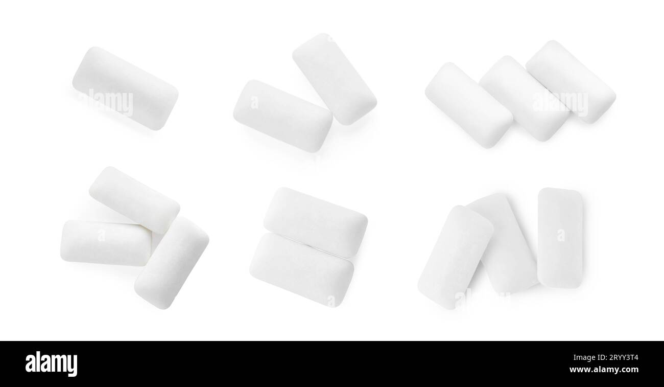 Pellet chewing gums isolated on white, set Stock Photo Alamy