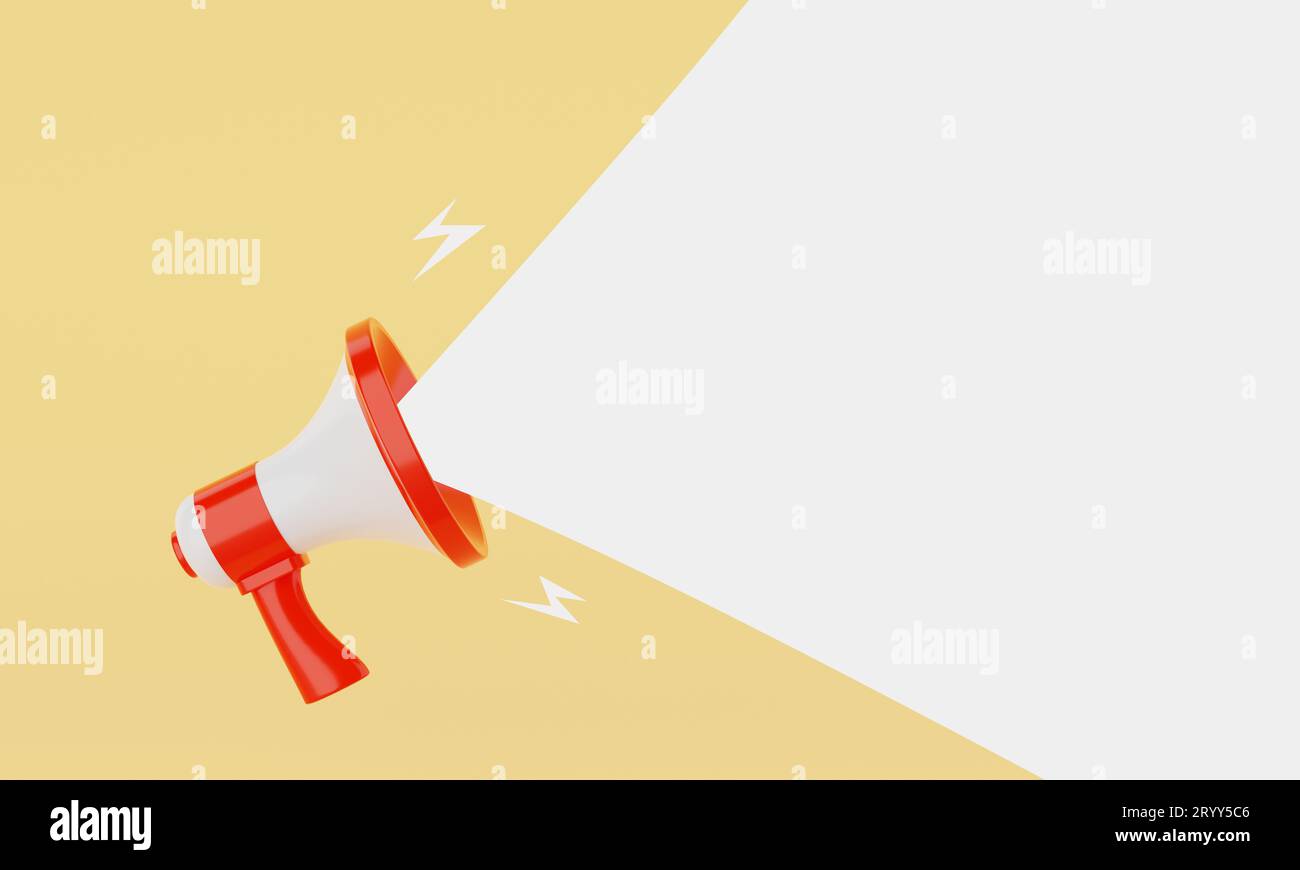 Red and white megaphone announcing white empty blank space message