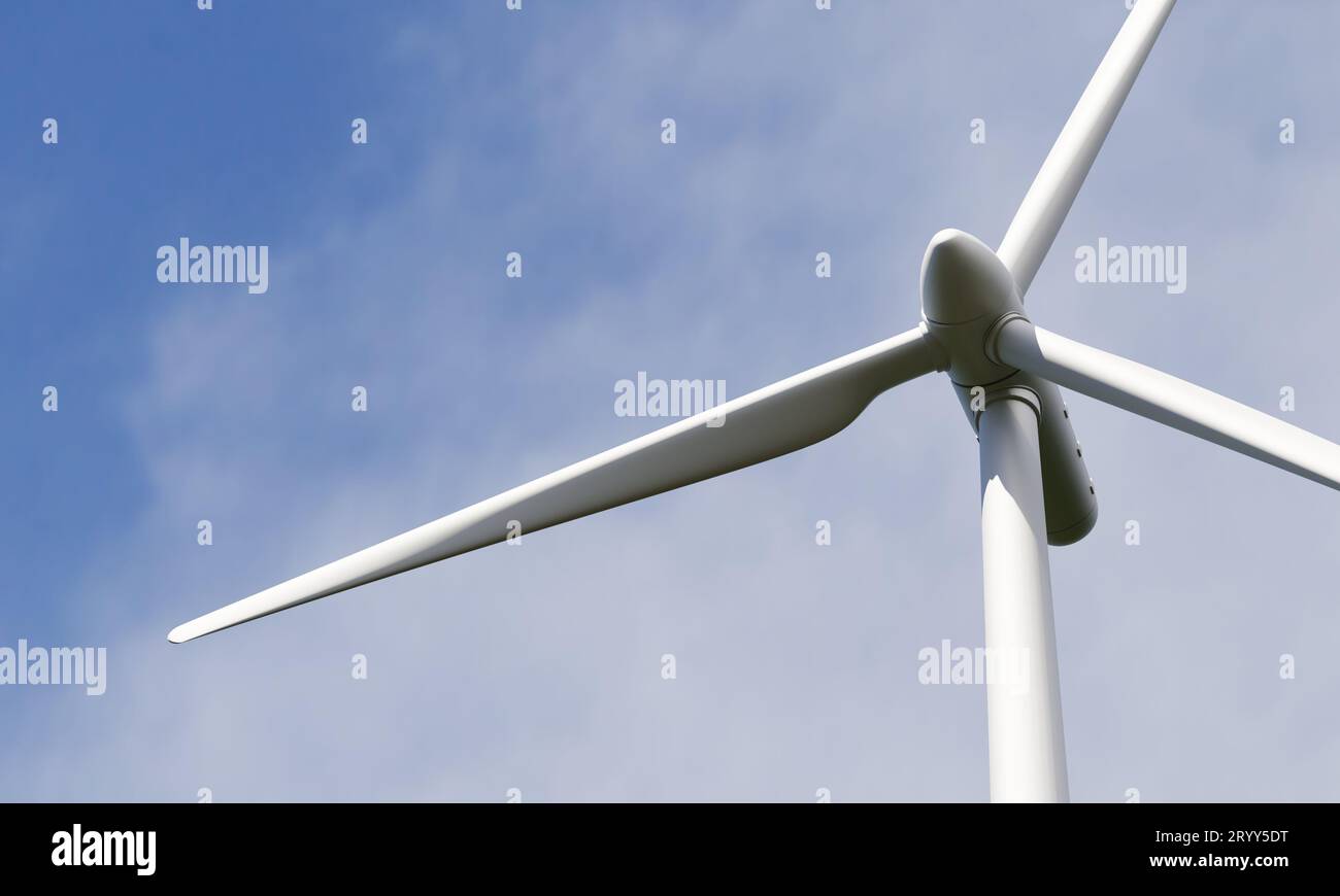 Wind turbine spinning to generate electricity for households. clean and
