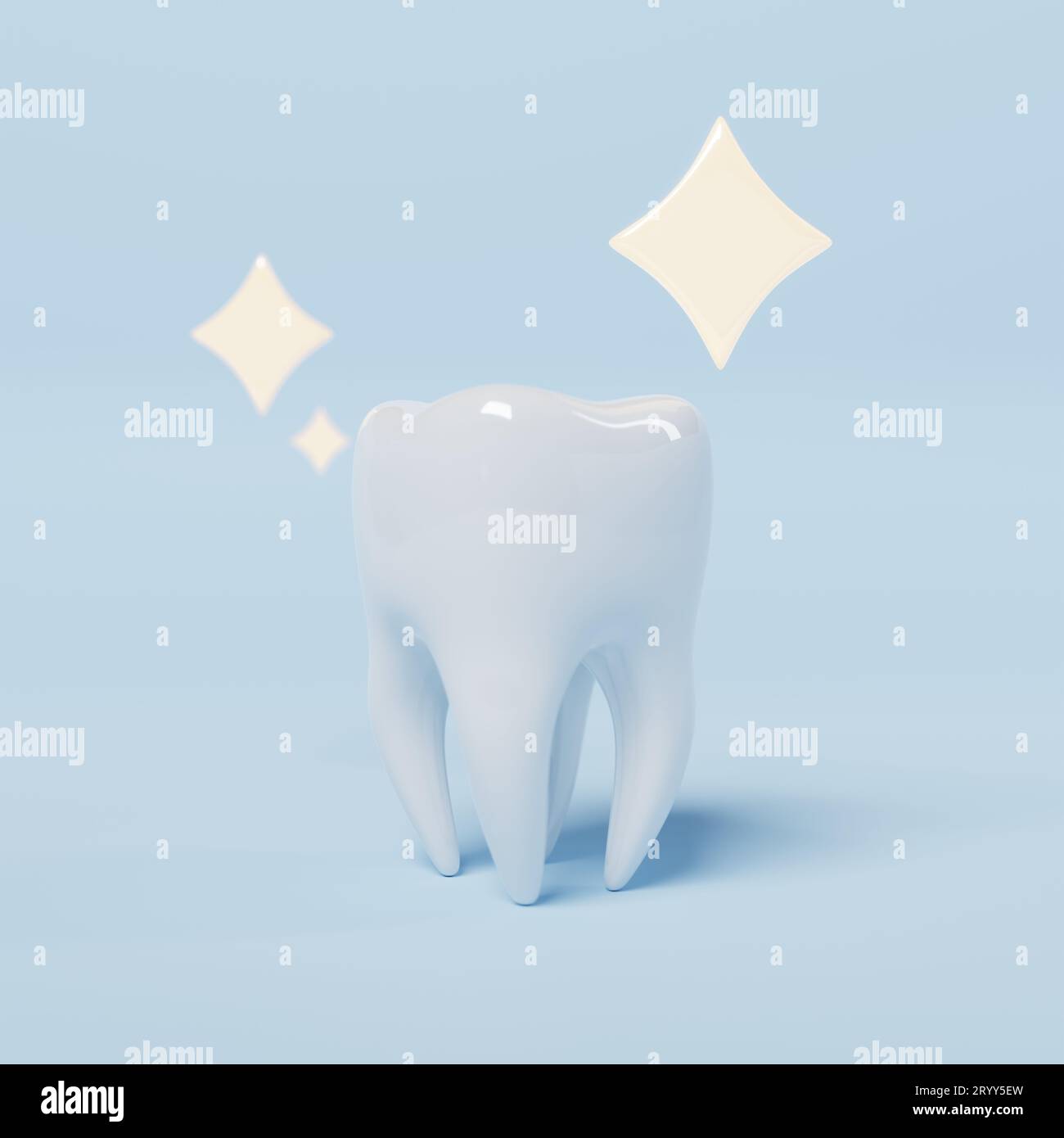 Tooth on blue background with copy space. Dental and Health care