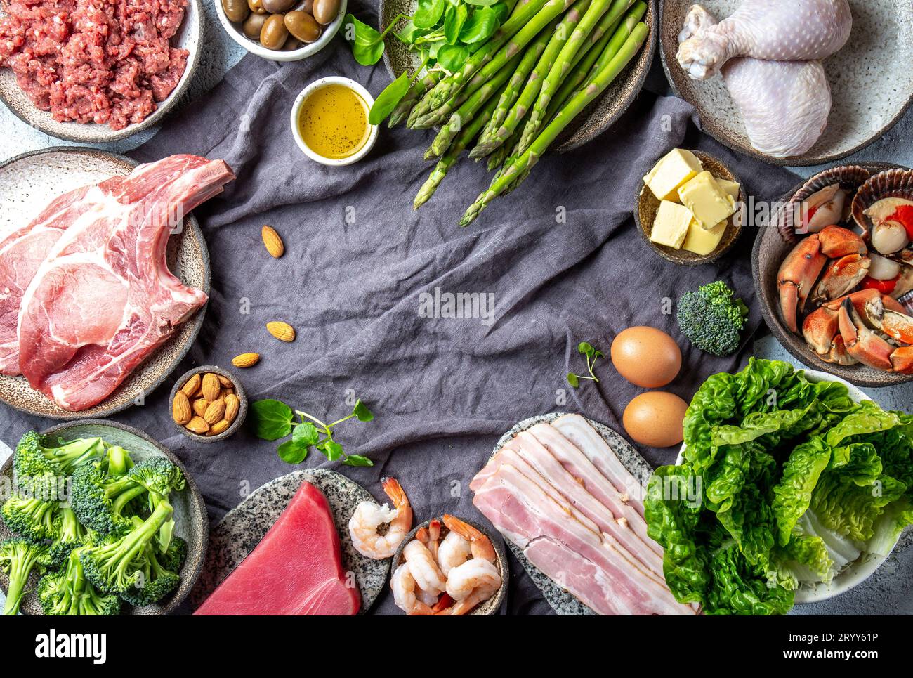 Vegetarian and animal protein, carb and fat sources. Low carbs and