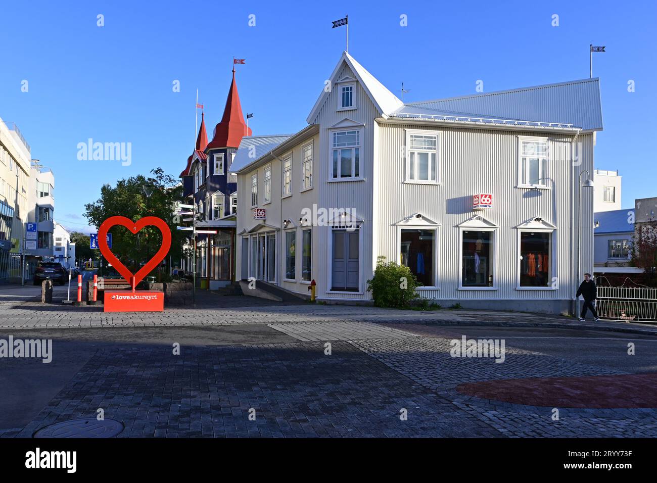 Akureyri, Iceland - September 9, 2023 - Colorful, picturesque street