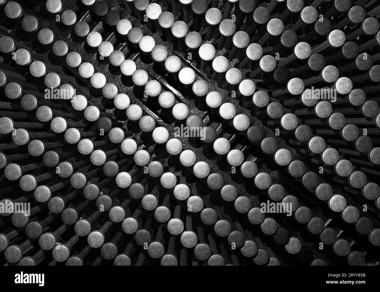 Steel metallic black chrome and silver nail background. Industry technology and structure concept. Texture and abstract backdrop Stock Photo