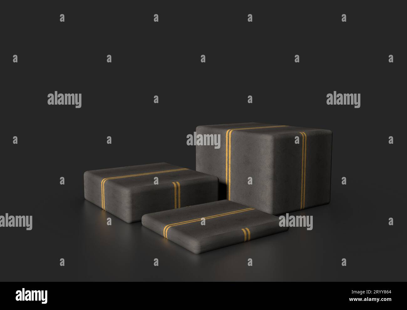 Product showcase with road asphalt texture for Car and vehicle show on black grey background. Podium and pedestal for exhibition Stock Photo