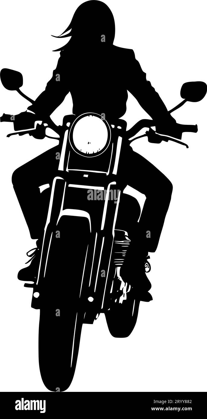 simple black silhouette of a biker on a motorcycle on a white background, logo, design Stock Photo